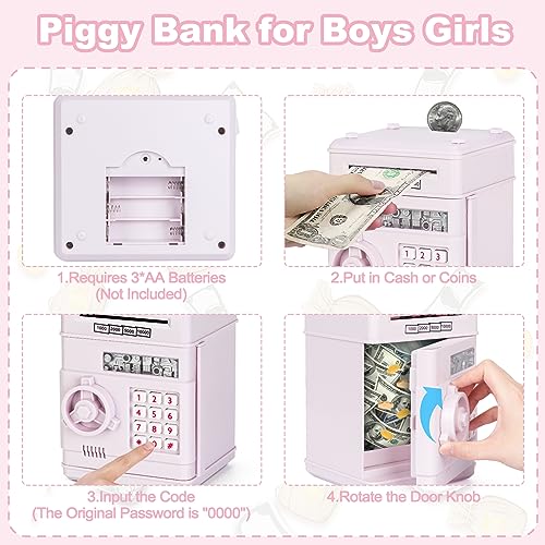 Image of Refasy Piggy Bank Cash Coin Can ATM Bank Electronic Coin Money Bank for Kids Age 3-12, Money Savings Box Mini ATM Coin Bank Toys Gifts for 3 4 5 6 7 8 9 10 11 12 Year Old Boys Girls