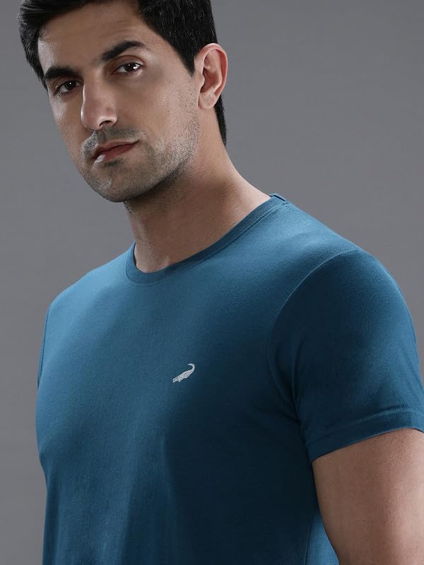 Image of CROCODILE Men Solid Sport Fit T Shirt | Round Neck | Short Sleeve | Regular Length | Basic Casual Pull On Topwear Grey Melange