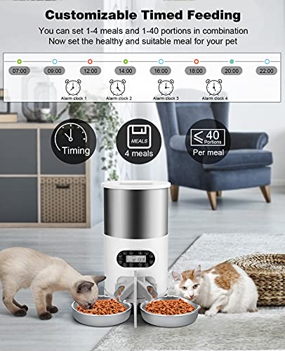 HUICOCY Automatic Cat Feeders, 304 Stainless Steel Timed Cat Food Dispenser for 2 Cats & Small Dog, 4.5L Pet Feeder with… - Image 6