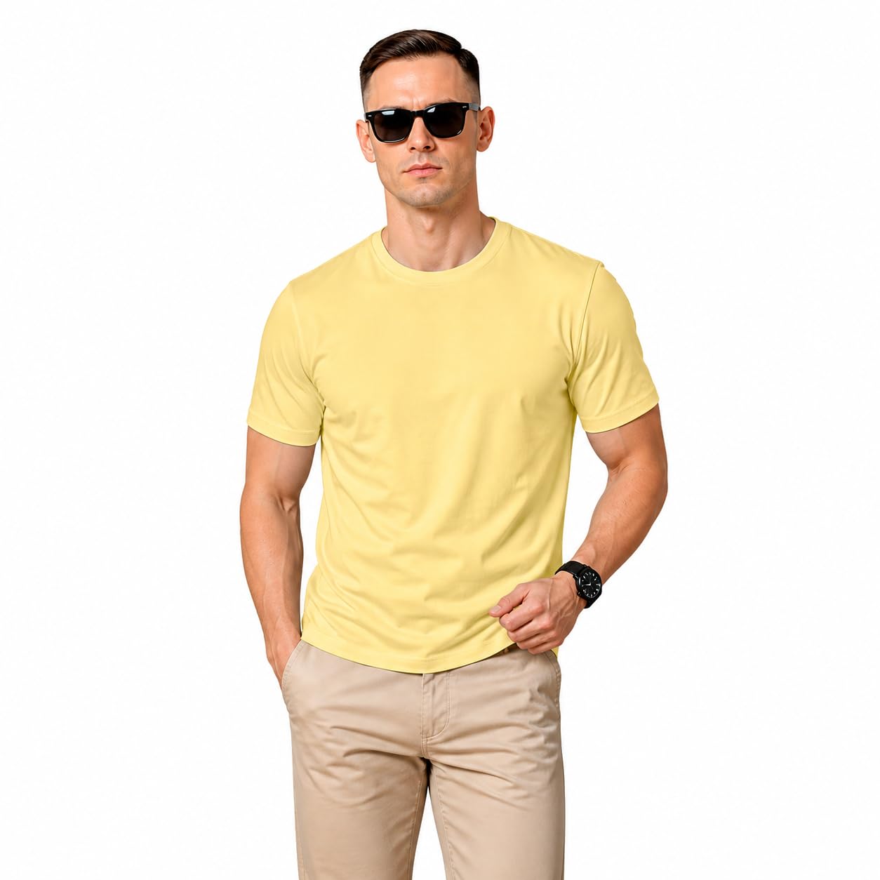Plain T Shirt for Men | 100% Cotton Tshirt | 180 GSM Regular Fit Round Neck | Premium Solid Casual T-Shirt-image-43