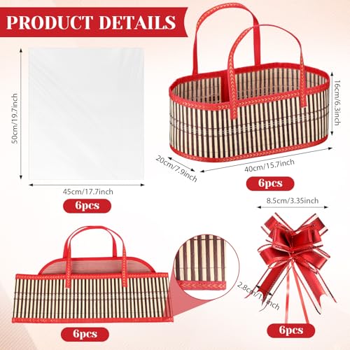 Image of Reallnaive 6 Sets Empty Baskets for Gift to Fill Large Woven Basket for Back to School DIY Birthday Party Empty Gift 15.75 x 7.87 x 6.3 Inch, Bows and Cellophane Wrap Bags