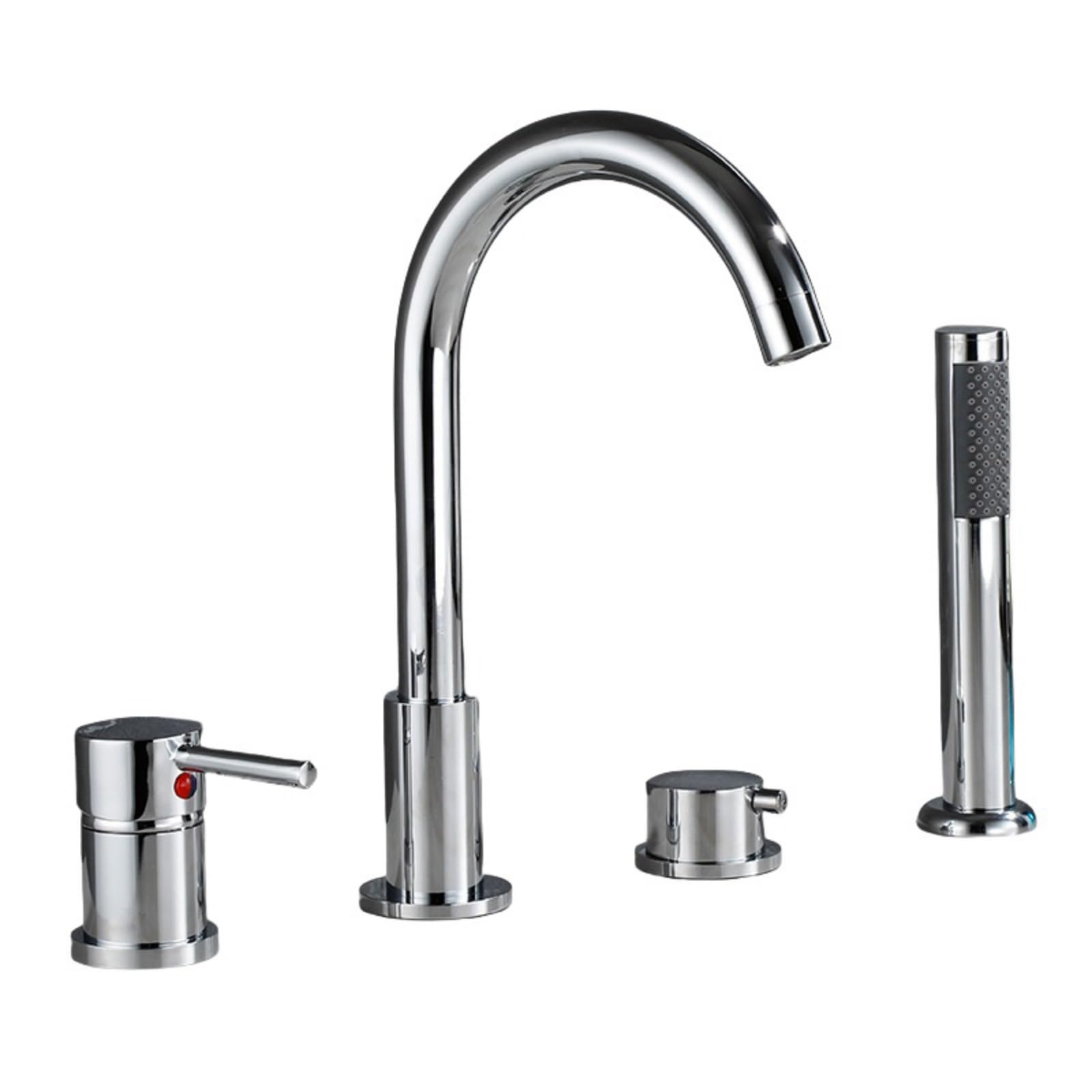 Juego de Cabezal de Ducha, Mezclador de Ducha de Baño Negro, Grifo de Baño de 3 Orificios, Monomando con Caño Giratorio Largo, Grifo Mezclador de Agua Fría y Caliente para, Cromado Lwx