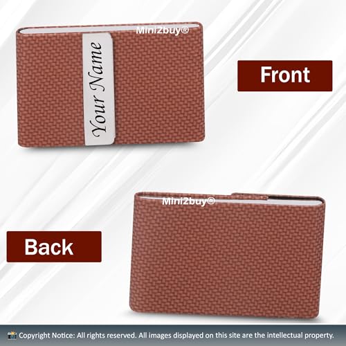 Image of Mini2buy Customized Unisex Vertical Card Holder Name Engraved for Credit|Debit|ATM|Business Visiting RFID Blocking Stainless Steel (1 x 10 x 6 cm) Personal Corporate Gift (S-Brown)