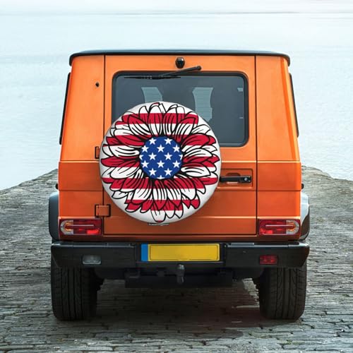 Image of Spare Tire Cover American Flag Sunflower Wheel Covers USA Flag Weatherproof Universal Wheel Protectors for Rv SUV Camper Travel Trailer 15 Inch