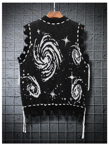 Men's Graphic Sweater Vest Crew Neck Goth Punk Distressed Sweater Grunge Ripped Streetwear Chunky Knitted Crop Top2