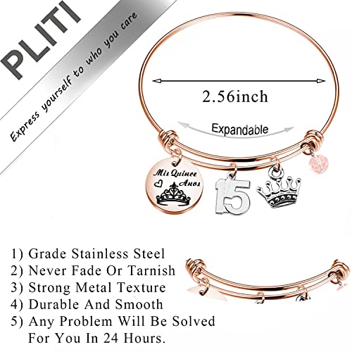 PLITI Quinceanera Bracelet - Sweet 15 Expandable Wire Bangle for Girls - Quince Anos Party Fiesta Gift - Madrina Gifts2