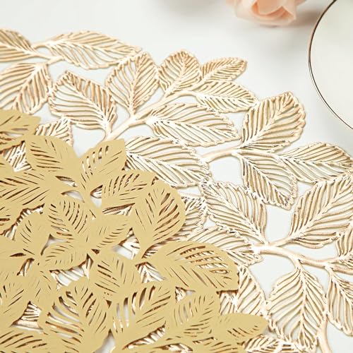 Image of Dakshya Industries Set of 2 PVC Waterproof Round Table Placemats 38x38 cm - Heat Resistant, Non-Slip Dining Table Mats (Gold)