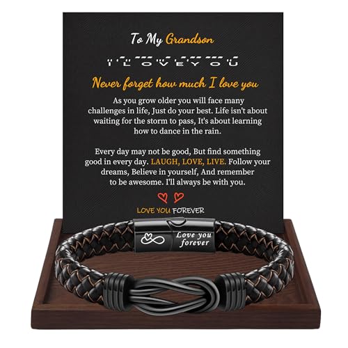 I Love You Gifts for Him Leather Bracelet for Men Knot Infinity Bracelets Valentines Day Gift for Husband Boyfriend Dad Son Grandson Anniversary Birthday Jewelry Graduation Gifts for Him 2024