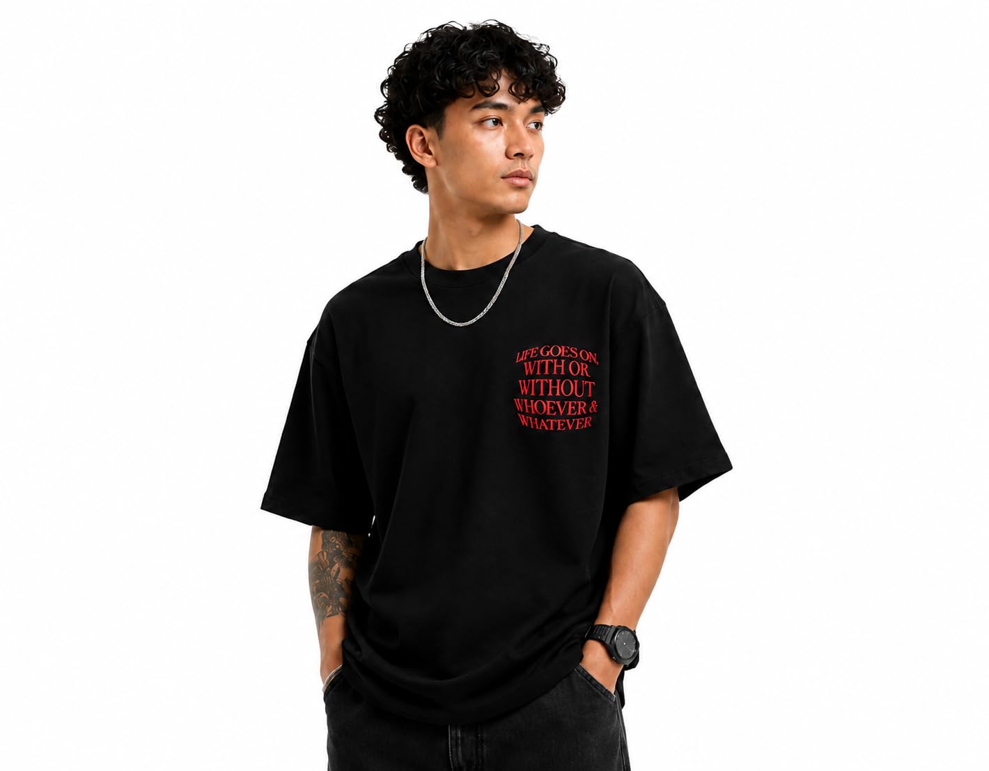 AURASIGN Men's Oversized Graphic T-Shirt Black Streetwear-picture-32
