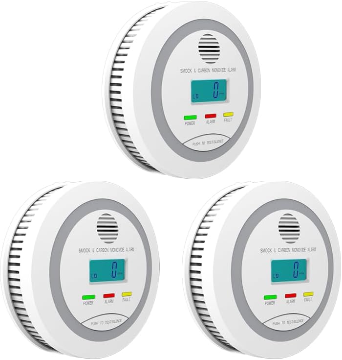 3 Packs Smoke and Carbon Monoxide Detector, 2-in-1 Combo Alarm, Battery Operated Smoke Detector & CO Alarm with LCD Display, Dual Sensor Smoke Alarm &CO Sensor, Easy to Install,85db Sound
