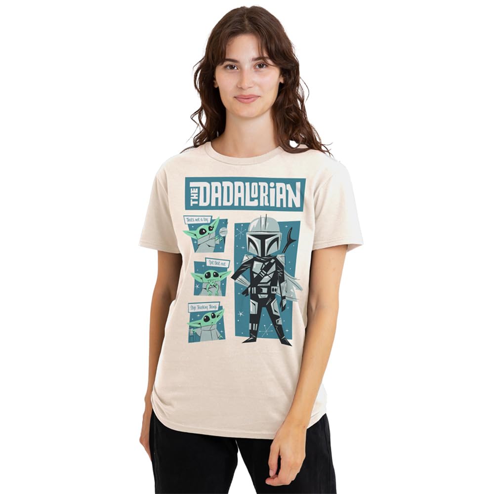 Star Wars Father Retro Dadalorian and Grogu Ladies T Shirt, Natural, Small