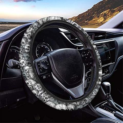 HUGS IDEA Halloween Universal Car Steering Wheel Cover Protector Retro Skulls Puzzle Neoprene Stretch-on Car Steering Wheel Protector Cover Cases Cover