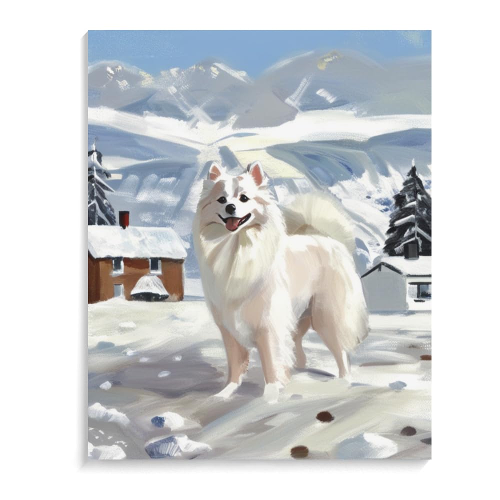 DIY Paint by Number for Adults Beginner American Eskimo Dog Paint by Number on Canvas DIY Oil Painting for Gift Home Wall Decor 20x24inch(50x60cm) Frameless