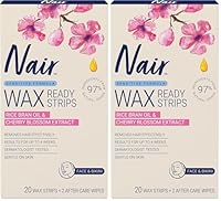 Nair Sensitive Mini Hair Remover Wax Strips – For Sensitive Skin, Face and Bikini Area – No Need to Rub, Ready to Use – Natural Derived Formula - 20 Wax Strips 2 after Care Wipes (Pack of 2)