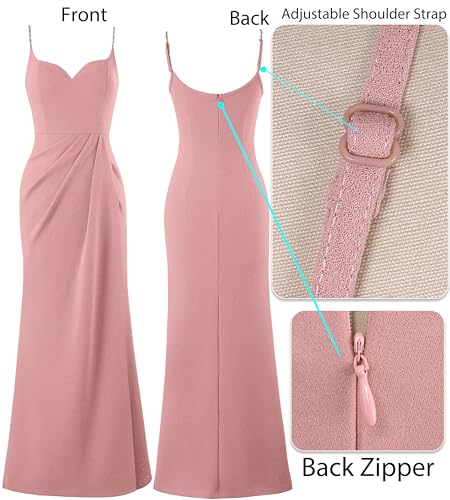 Image of VFSHOW Womens Sexy Formal Ruched Fitted High Slit Bodycon Maxi Dress Spaghetti Strap Sweetheart Cocktail Prom Evening Gown