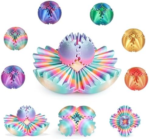 Gear Ball, 3D Printed Gear Sphere Fidget Toy, Sensory Stress Relief Ball for Kids and Adults, ADHD Autism Desk Toy Stocking Stuffer Unique Fun Office White Elephant Gift (Rainbow, 2.6 inches)