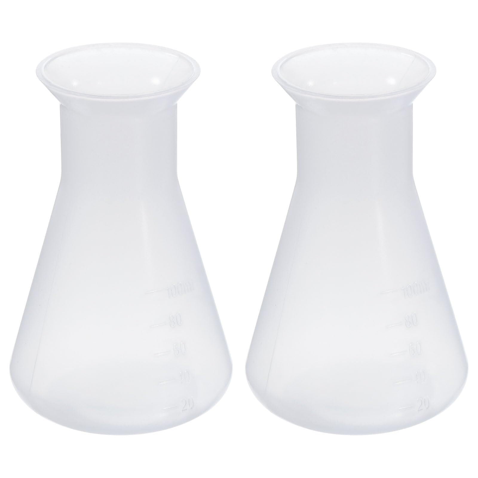 Matraz de Erlenmeyer de plástico 100ml - 2 Pack Matraz cónico de boca ancha para laboratorio, transparente(100ml)