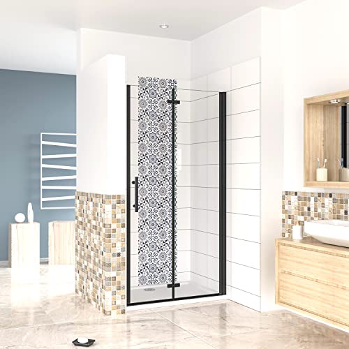 110x190cm Porta Doccia per Nicchia Apertura Battente Pieghevole in Vetro Temperato Trasparente 5 mm...