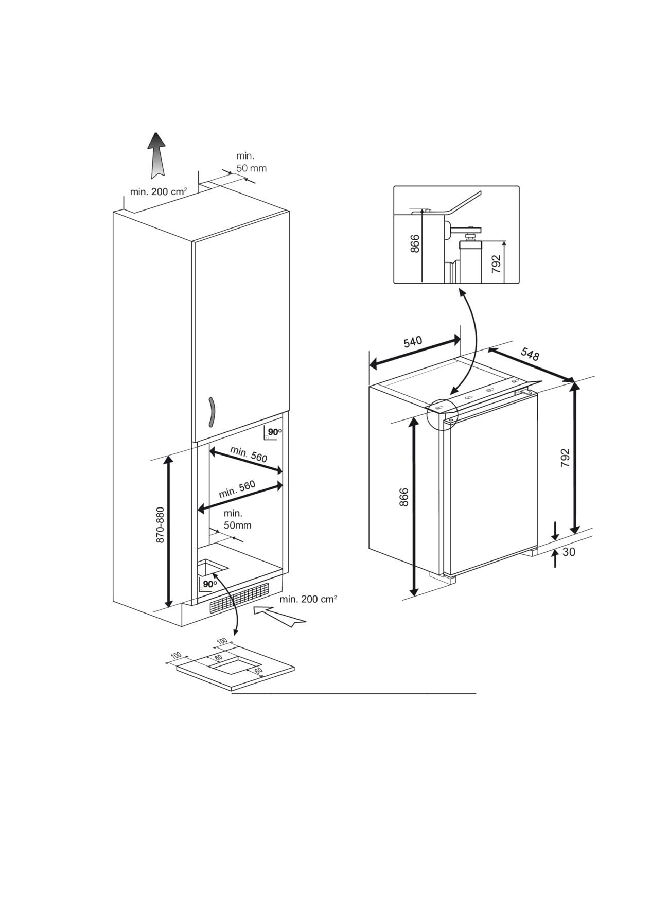 Bauknecht Einbau-Kühlschrank BKSI 9VF2 / ohne Gefrierfach/Nische 88 / Nutzinhalt Kühlen: 126 l/EEK E/LED Licht