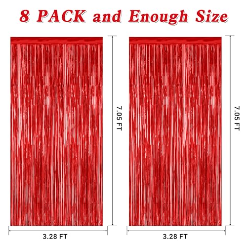 Image of ZATAYE 8 Pack Red Valentines Christmas Foil Curtain Streamer Decorations | Red, Metallic Foil, 3.28 x 7.05 FT, Tinsel Backdrop, Foil Curtain Streamer, Valentines Christmas Party