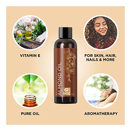 Cold Pressed Sweet Almond Oil - Pure Sweet Almond Oil For Skin Care And Moisturizing Body Oil For Men And Women - Carrier Oil For Essential Oils Mixing For Hair Skin And Nails Diy Beauty Products 4Oz #TOP3