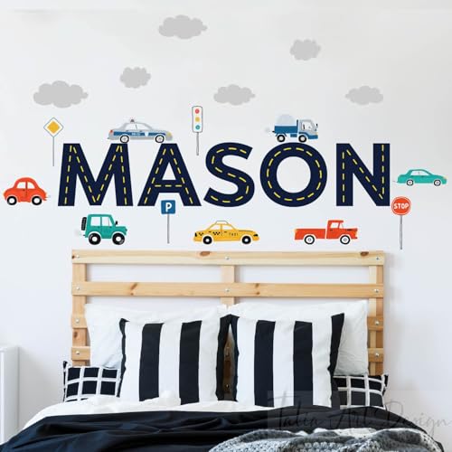 Vinilo decorativo personalizado con vehículos de construcción y autos