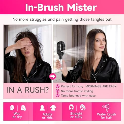 Image of 2-in-1 Spray Comb Hair Brush with Built-In Mist Bottle - Anti-Frizz Detangling Brush for Men, Women & Kids | Long, Thick & Curly Hair | 55ml Refillable Water Reservoir (Purple)