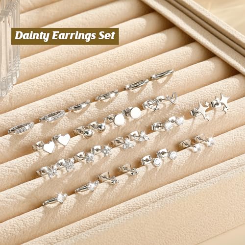 Image of KesaPlan Stud Earrings for Women 14K Gold Plated Hypoallergenic Hoop Earrings Set Small Studs Hoop Huggie Earring Multiple Piercing Star Heart Ball Cubic Zirconia Studs Stacks Trendy for Women Men