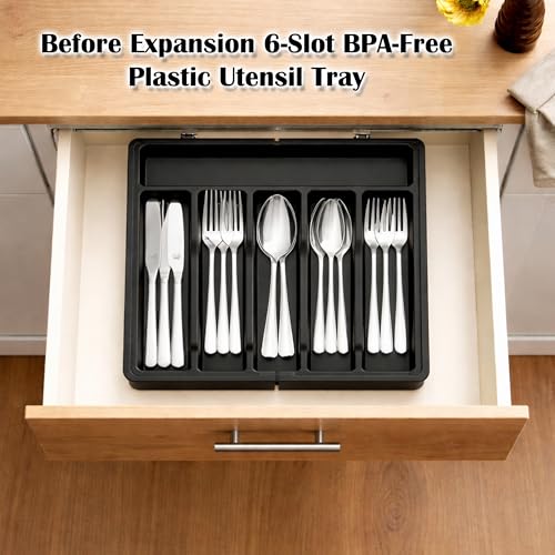Image of mechdel Expandable Kitchen Drawer Organizer, 8-Slot BPA-Free Plastic Utensil Tray, Adjustable Flatware and Cutlery Holder for Spoons, Forks, and Knives, Kitchen Storage and Organization, Black