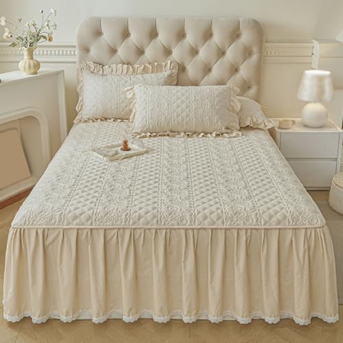 Falda de Cama con Volante de Caída de 43 cm Transpirable Ligera Sábanas Bajera con 2 Fundas de Almohada para Cama Individual Matrimonial