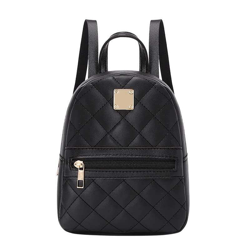Women's Mini Quilted PU Leather Backpack, Black, 17x8x20 cm, Fashion College Bag with Gold-Tone Hardware-image-27