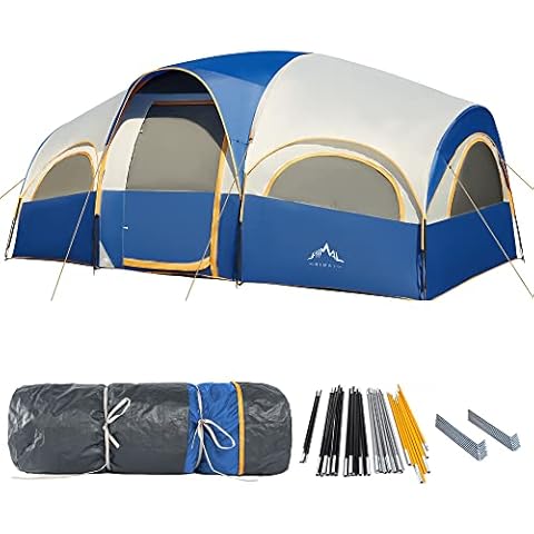 GoHimal 8 Person Tent for Camping, Waterproof Windproof Family Tent with Rainfly, Divided Curtain Design for Privacy Space, Portable with Carry Bag Cover