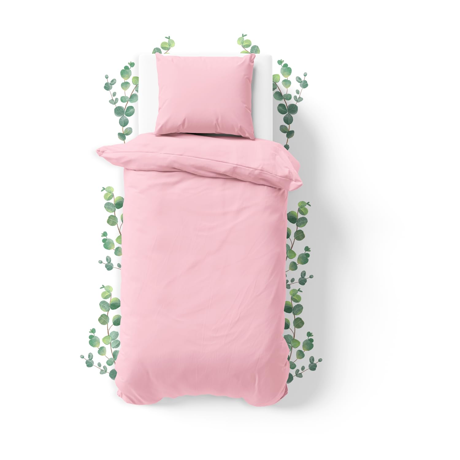JACOBSON Bed Linen 135 x 200 cm Set - 100% Cotton Duvet Cover 135 x 200 cm + 1 Pillowcase 80 x 80 cm, Percale Bed Linen 2-Piece with Zip (135 x 200 cm, Pink, 2-Piece)