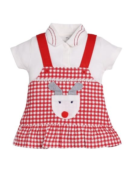Image of Baby GO Cotton Baby Girls Frock Dress with Bow | Full Sleeve Casual Dress | Checked Winter Wear Princess Skirt Outfit for New Born Baby Girls