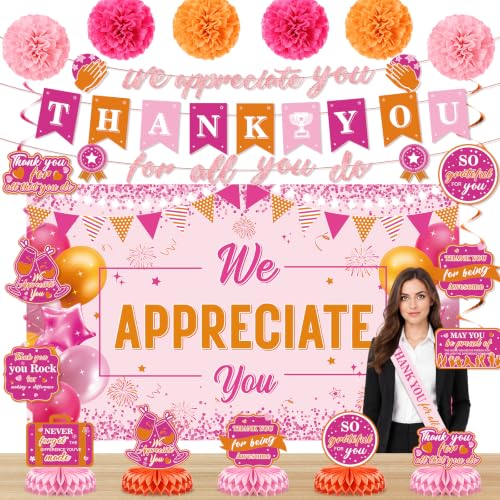Image of Hot Pink Orange We Appreciate You Party Decorations for Women Thanks Party