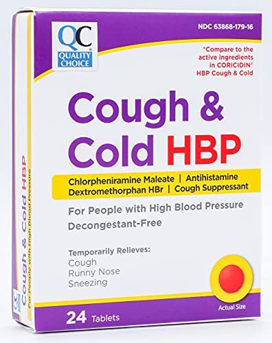 Quality Choice Cough & Cold HBP, High Blood Pressure Cough and Cold Relief Tablets, 24ct