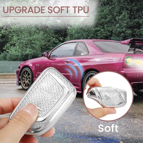 Image of Key Fob Cover for Cadillac escalade, Rhinestone Wristlet, White | Wear-resistant TPU shell, non-stretch rhinestone wristlet, daily splash, scratch and drop protection, normal signal use