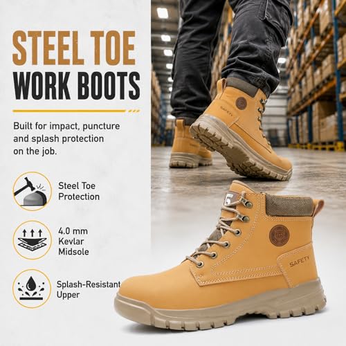 Image of Steel Toe Boots for Men Puncture Resistant Work Utility Safety Shoes