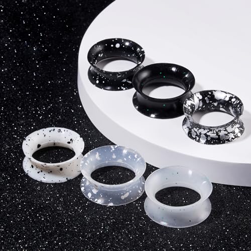 Longbeauty 12er Set Schwarz Weiß Silikon Ohr Tunnel Set mit Punkten Ohr Piercing Schmuck 10mm