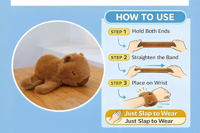 Image of Kids Soft Animal Stuffed Toy Slap Bands Wristbands | Cute Plush Wearable Toy Bracelet for Girls and Boys | Birthday Party Favors, Return Gifts, Stocking Stuffers