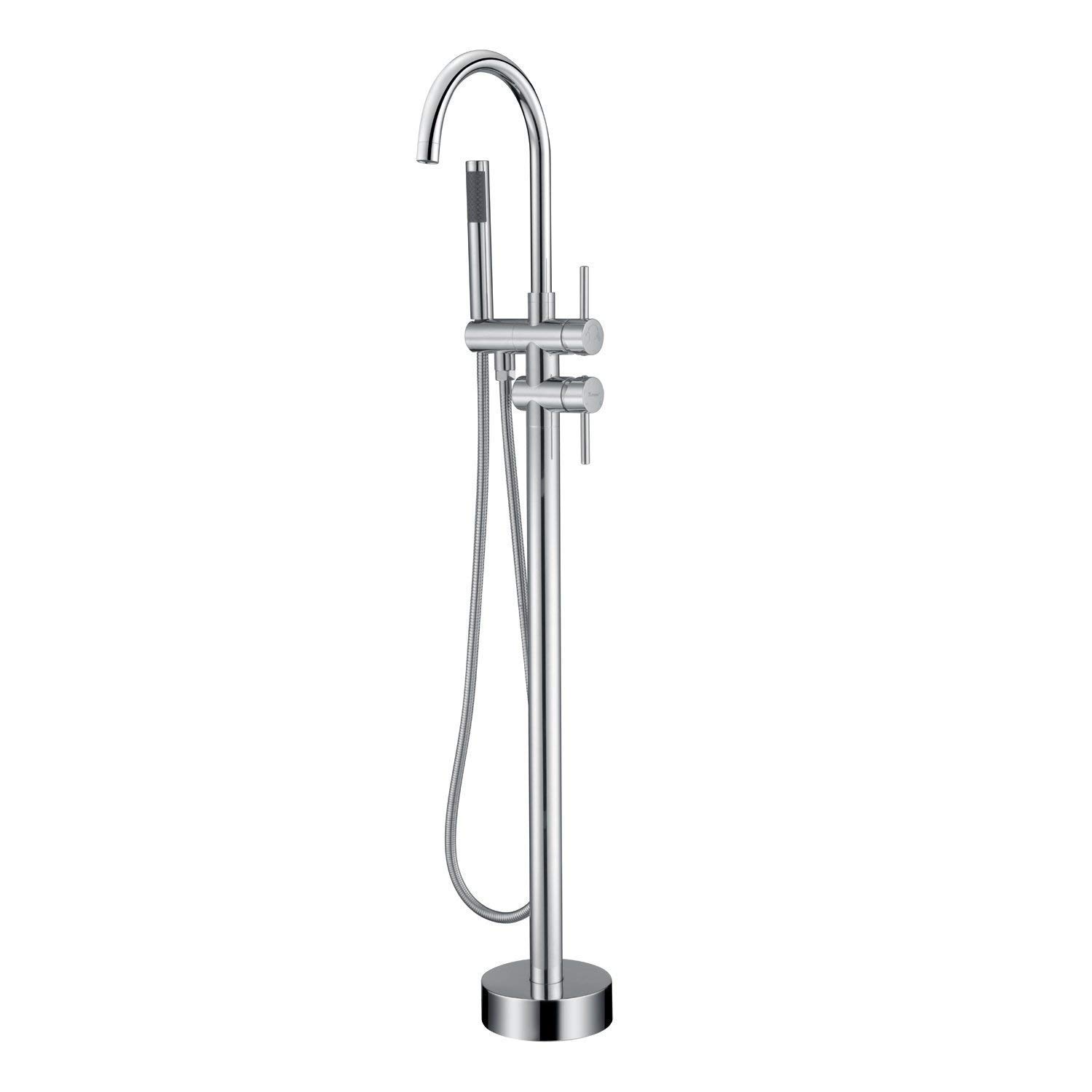 DFGHNBVC Modern Freestanding Bathtub Faucet Brass Floor Mount With Hand Shower Taps Bathtub Faucet With Shower Handheld Shower Mixer Tap 360° Filler Spout Bath Cold And Hot Mixer,Chrome D,Chrome