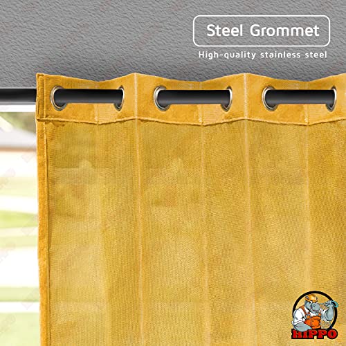 Image of HIPPO 150 GSM Outdoor Sun Blocking Balcony Eyelet /Grommet Curtains Sun & UV Protection, Light Filtering 3FTX8FT Door Curtain (Yellow)