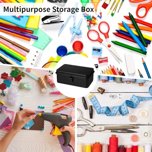 Image of Steel Storage Box with Hinged Lid, Metal Container for Scrapbook Stamps, Rectangular Empty Hinged Tool Box, Metal Storage Organizer for Pegs, Pens, Stationary (7.9 X 5 X 3 Inch)