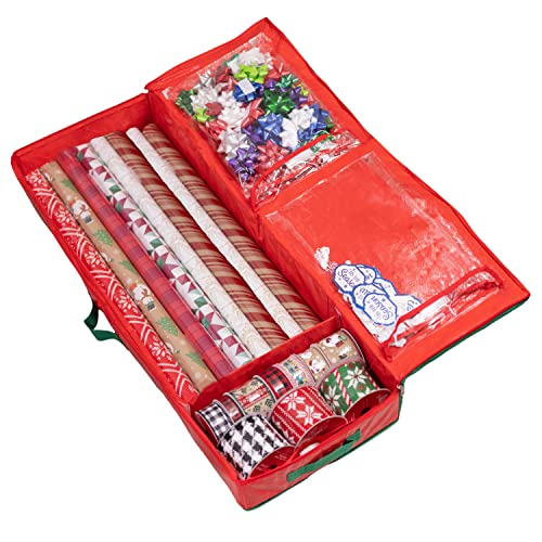 Gift Wrap Storage Organizer - Easily Organize Wrapping Paper, Ribbons, Bows, Scissors. Fits 18-24 Standard Rolls. Keeps Holiday Gift Supplies In Perfect Condition And Ready For Next Season. (Red) #TOP17