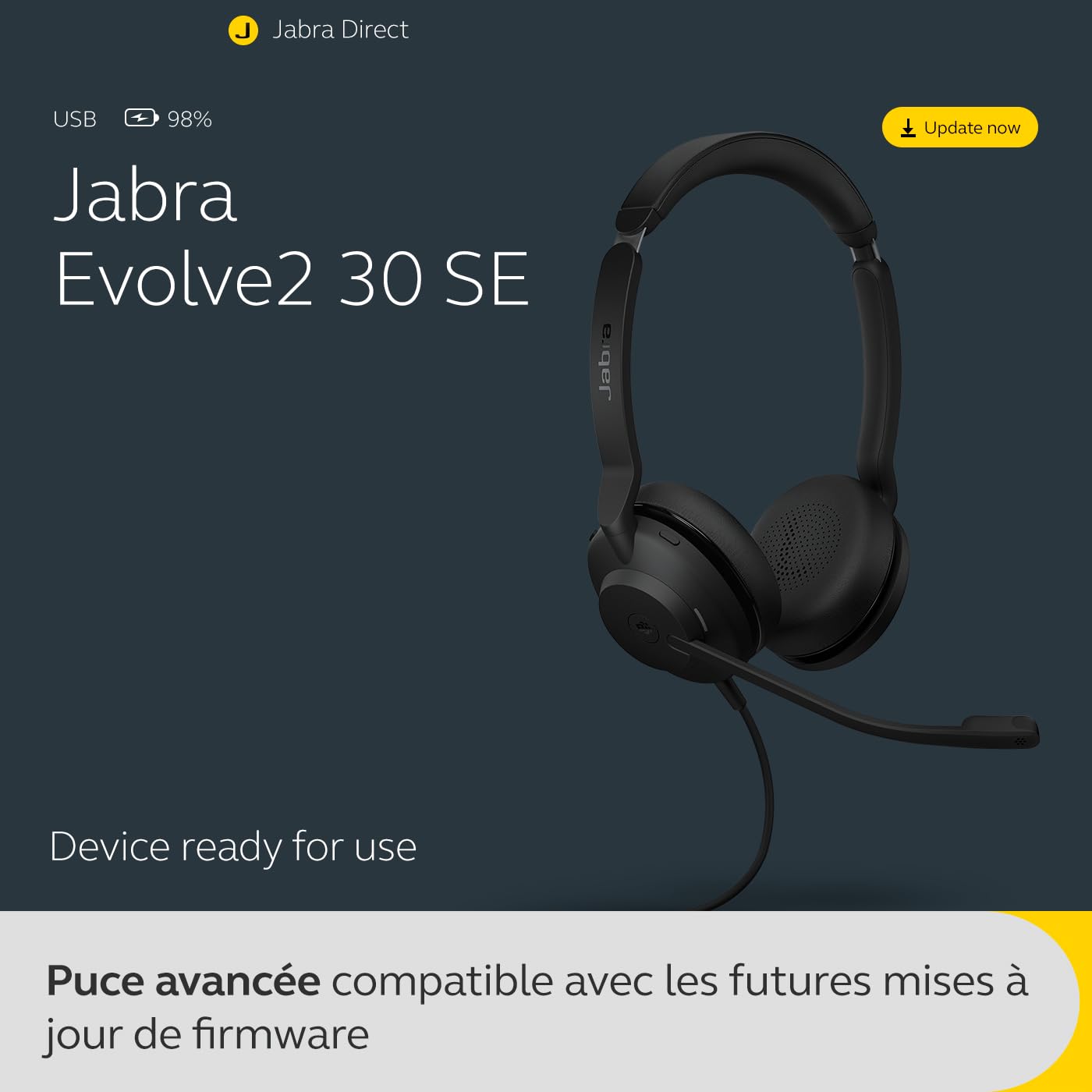 Jabra Evolve2 30 SE Micro-casque filaire stéréo à réduction de bruit avec technologie d’appel à 2 microphones et câble USB-A - Certifié MS Teams, compatible avec toutes les autres plateformes - Noir
