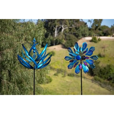 Cyan Oasis Blue 3D&Double-Side Wind Spinners, Outdoor Wind Spinners for Yard and Garden Metal Large Cover