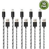 Fene 10 Feet / 3 Meter Nylon Braided Lightning to USB Charger for iPhone iPad iPod (5 Pack)