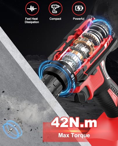 MHPRO Akkuschrauber 21V, Akku Bohrschrauber Set mit Akku 2000mAh und 20 Zubehöre, Werkzeugkoffer, Akkubohrer 42Nm Max Drehmoment, 18+1 Drehmomentstufen, 2-Gang, 10mm Bohrfutter, Akku Bohrmaschine für 2
