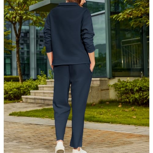 Lounge Sets for Women 2 Piece Outfits Long Sleeve V Neck Pullover Sweatshirts Wide Leg Pants Travel Tracksuit Set2
