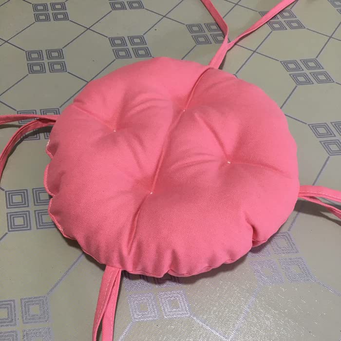 Thicken Round Stool Seat Cushion Super Soft Non Slip Chair Pads with Ties Solid Color Dining Chair Cushions (Diameter:30cm(12inch), Pink)